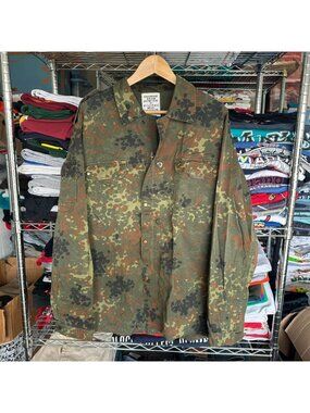 Vintage 90s German Bundeswehr Flecktarn Camo Combat Jacket Field Shirt Military